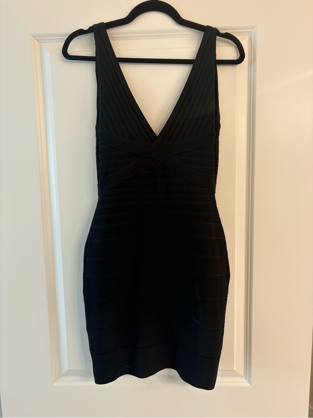Herve Leger Black V-Neck Sleeveless Bodycon Dress